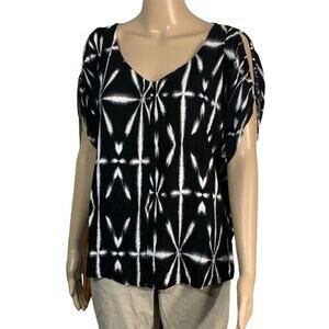 Juicy Couture Womens Blouse Top Shirt Cold Shoulder Black White Y2K Small